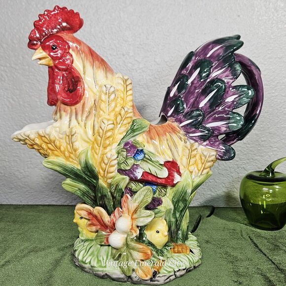 Vtg Decorative Chicken Hand-painted Ceramic 3D Rooster Pitcher Bird Water Jug - Picture 4 of 12